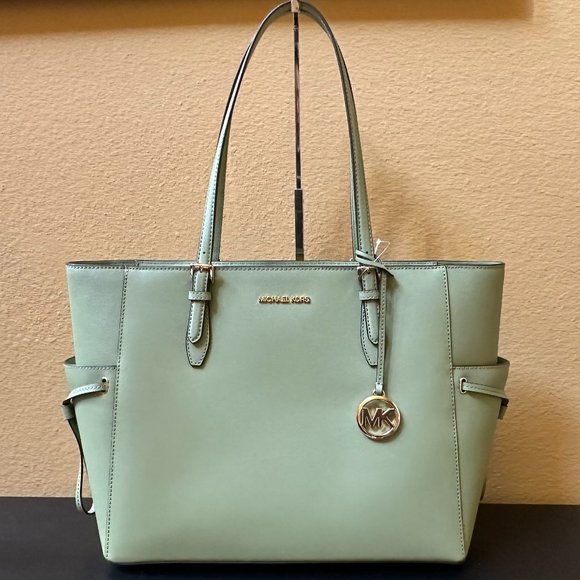 MICHAEL KORS JET SET TRAVEL LARGE X CHAIN SHOULDER TOTE BAG GREEN SAGE  LEATHER